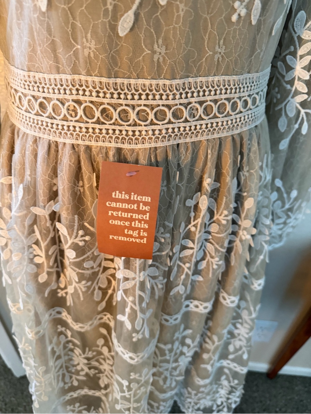 Ivy City Co Lace Overlay Tea-Length Dress in Ivory and Nude - Picture 3 of 7